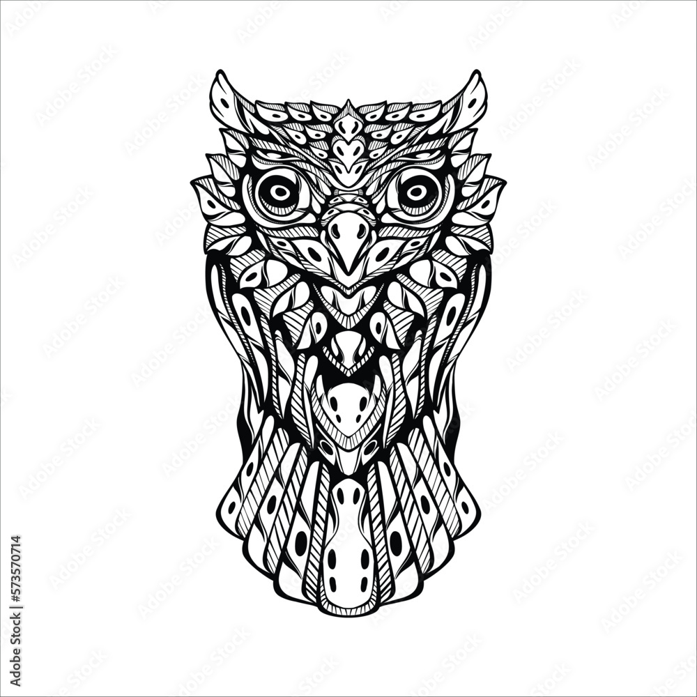Fototapeta premium black and white tribal decorative owl pattern tattoo