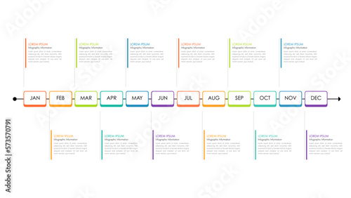 Infographic business year plan tenmplate and breakdown details 12 months can be use for a presentation about business plan.