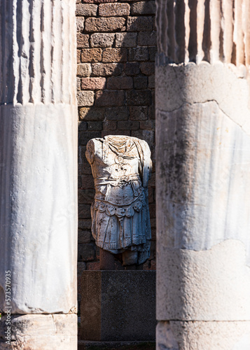 Headless Roman soldier bust in the ancient city of Pergamon