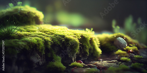 Integrity of the forest  national park. Beautiful green moss on the floor  moss close-up. Generative AI.