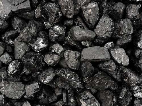 Natural black coals background texture. Top view of fuel for industrial coal