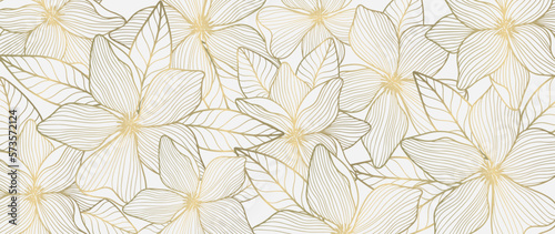 Delicate luxury botanical illustration with golden flowers and leaves for decor, backgrounds, covers, designs