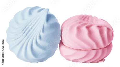 Delicious sweet dessert blue and pink zephyr marshmallows cut out