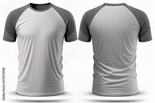 Blank raglan T shirt for men template, grey color with light background photo