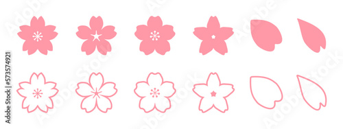 ピンク色の日本の桜、春のサクラの花びら、ベクターアイコンイラスト素材セット photo