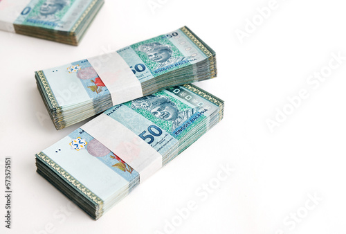 Malaysian ringgit isolated on white background (Bundle of cash)