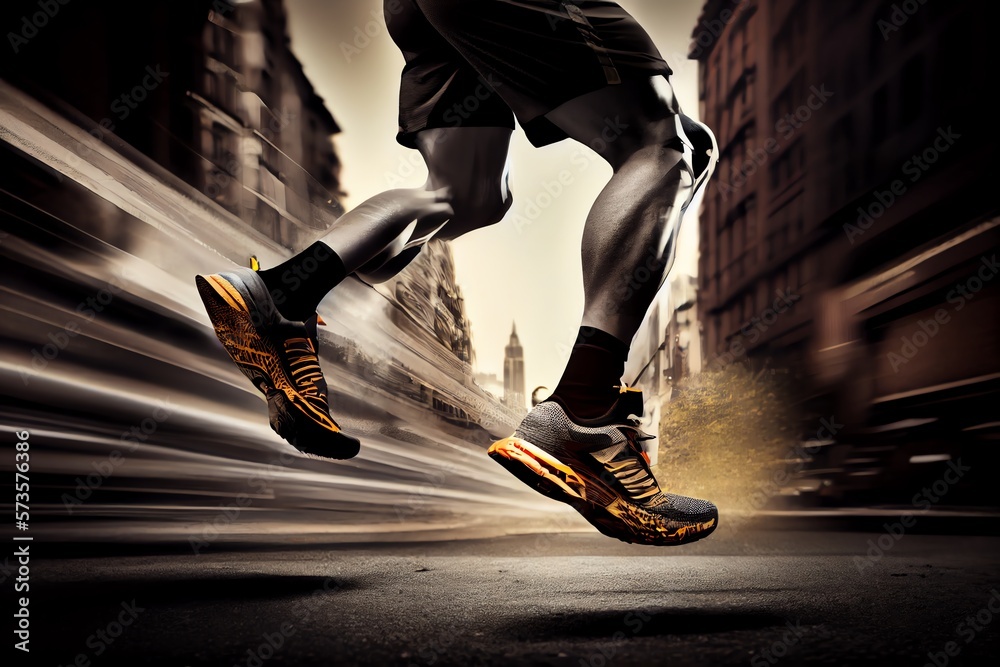 Fototapeta premium Leggs Of A Runner In The City.Sport Action And Human Challenge Concept. Generative AI