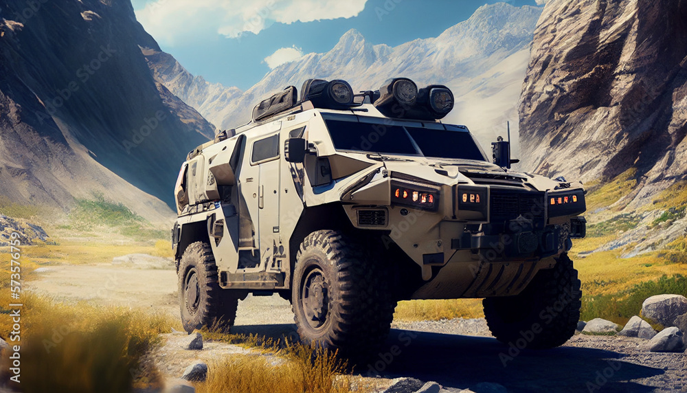Fototapeta premium Army lorry truck car on mountain highway