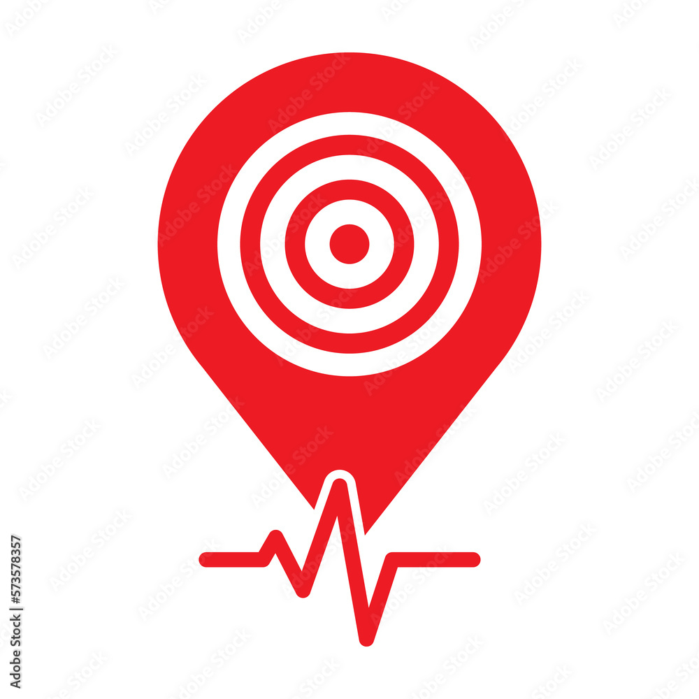 Earthquake location icon. Map pin and Earthquake illustration
