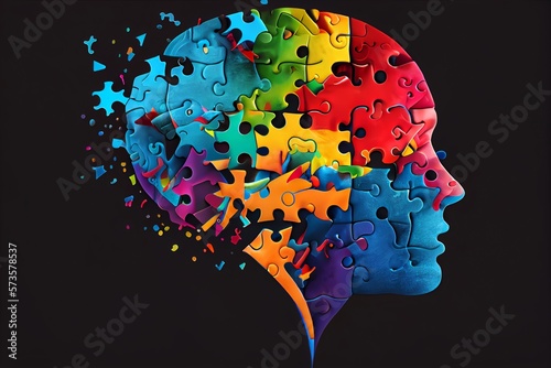 Colorful Puzzle Brain. Neurodiversity Concept. Generative AI