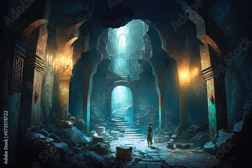 a hidden underground city, filled with tunnels, chambers, and secret spaces - Generative AI