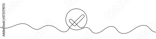 Continuous line drawing of check mark. Tick one line icon. One line drawing background. Vector illustration. Check mark black icon