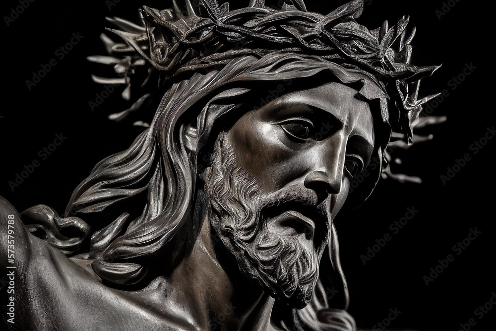 Close up of Jesus Christ statue. Ancient statue jesus christ. Generative AI.