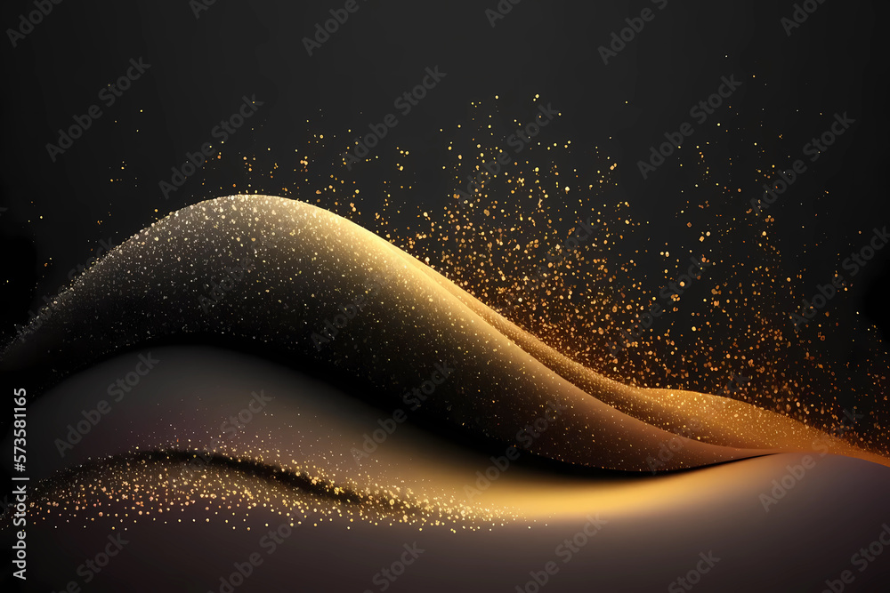 abstract black wavy background with golden glitter. Generative AI