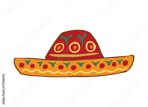 sombrero hat. Traditional Mexican costume element isolated on beige background. clipart. vector illustration