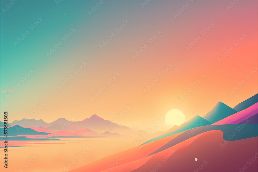 landscape background with sunset and mountains. Generative AI