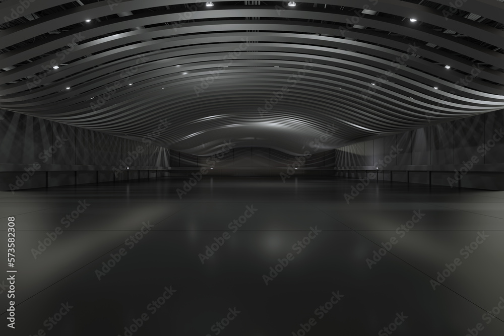 Fototapeta premium Empty hall exhibition centre.The backdrop for exhibition stands, booth,market,trade show.Conversation for activity,meeting.Arena for entertainment,event,sports.Indoor for Factory,showroom.3d render.