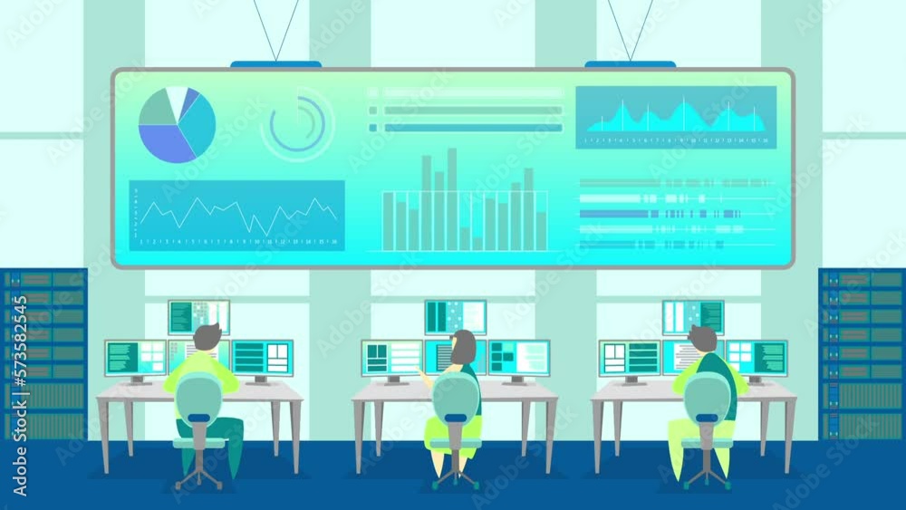 Cartoon Color Characters People and Surveilalance and Control Centre Interior Inside Concept Flat Design Style. Animation Effect Illustration Cartoon Color Characters People and Surveilalance and Control Centre Interior Inside Concept Flat Design Style. Animation Effect Illustration