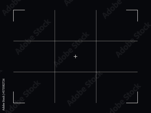 Photo camera frame viewfinder template. Modern focusing digital grid screen. Vector illustration at dark background