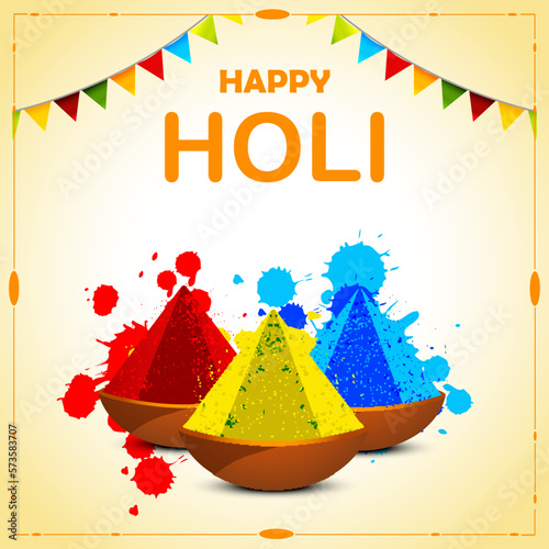 holi festival design with exploding powder and flags in simple background