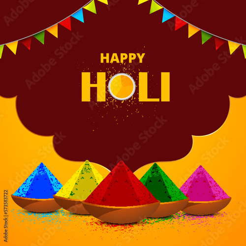 illustration of bowl full of colorful gulal for holi background