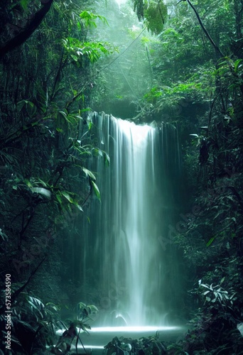 Illustration of a waterfall in the forest - Created with Generative ai