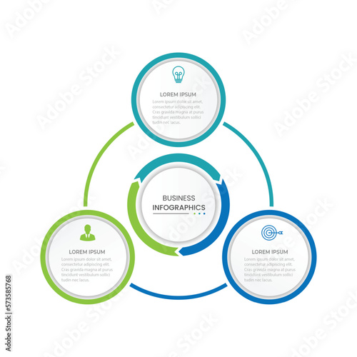 Modern infographic template. Creative circle element design with marketing icons. Business concept with 3 options, steps, sections.
