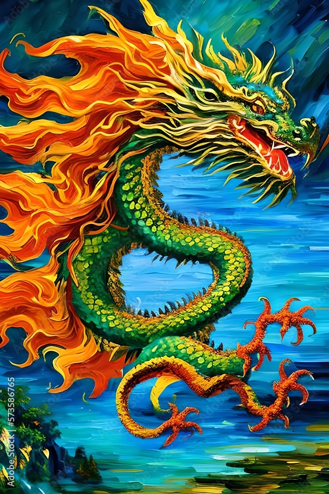 An highly detailed expensive oil painting illustration of Chinese Dragon