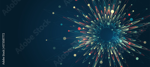 Business analytics. The flow of information in the form of waves and particles. Visualization of a large amount of data. Abstract transformation of information. Processing sorting data fragmentation.