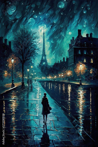 Beautiful Landscape oil painting of Paris city,illustration,created with Generative AI Technology