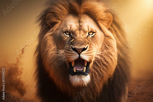 Lion in Africa closeup. Generative AI