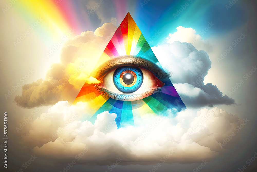 all-seeing eye with rainbow colors of spectrum against background of ...