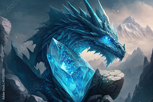 Azure dragon crystal light on the top of the mountain Generative AI