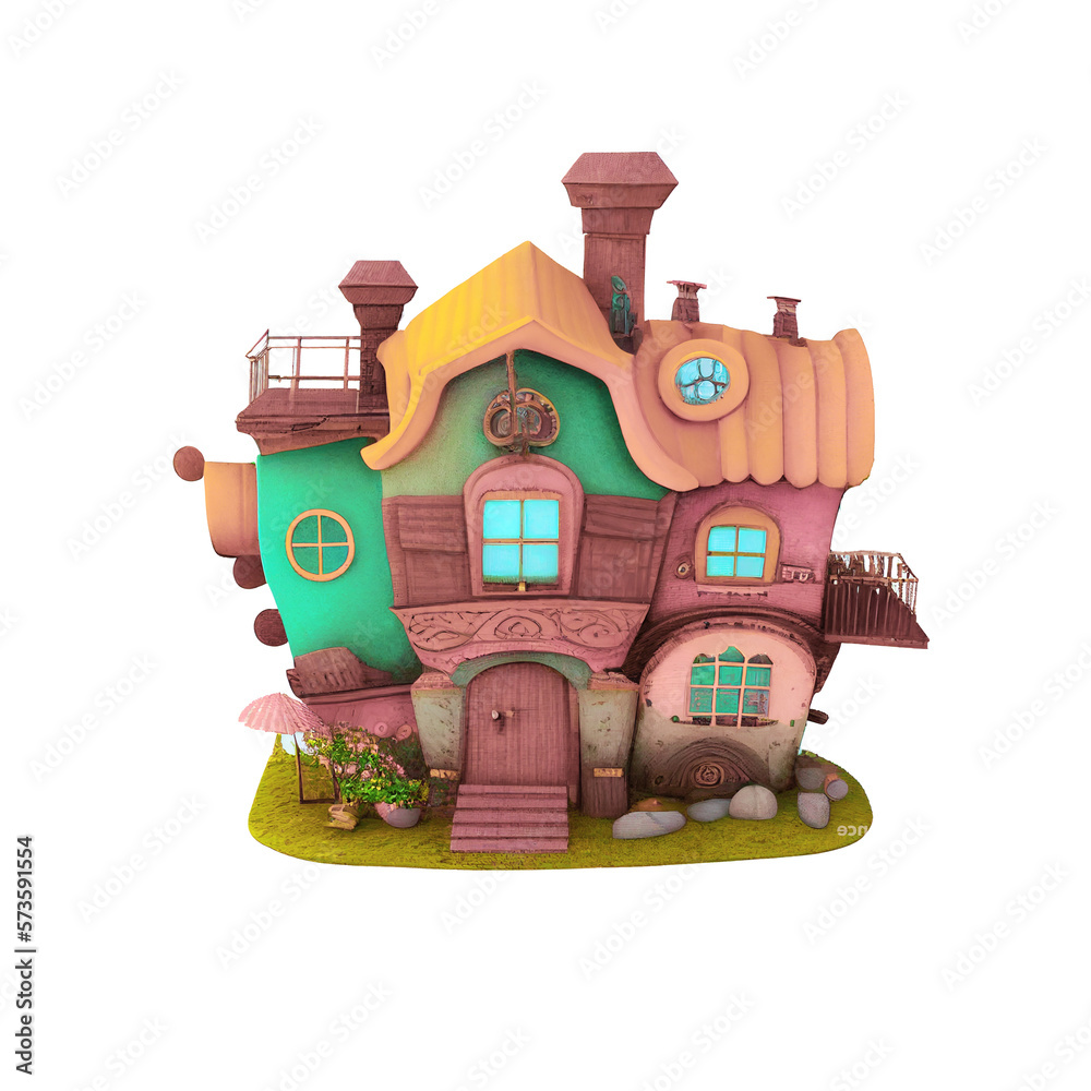 Whimsical plasticine 3D houses sculptures clipart illustrations isolated on white background