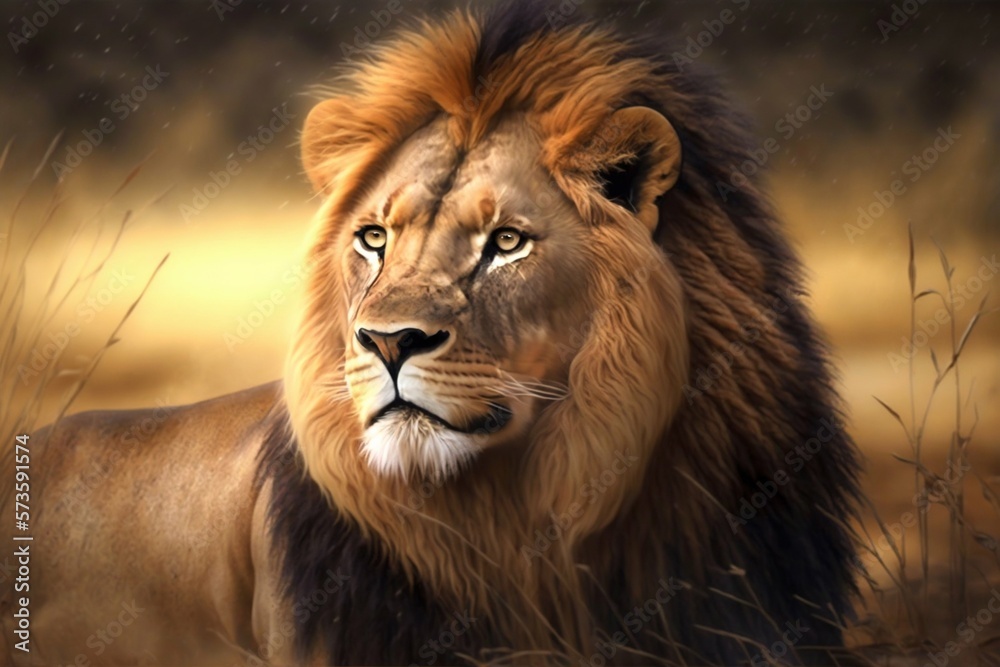 Naklejka premium Lion in Africa closeup. Generative AI