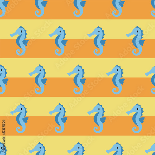 OCEAN ANIMAL MARINE LIFE SEA HORSE WITH STRIPE DETAILED SEAMLESS PATTERN ALL OVER PRINT VECTOR