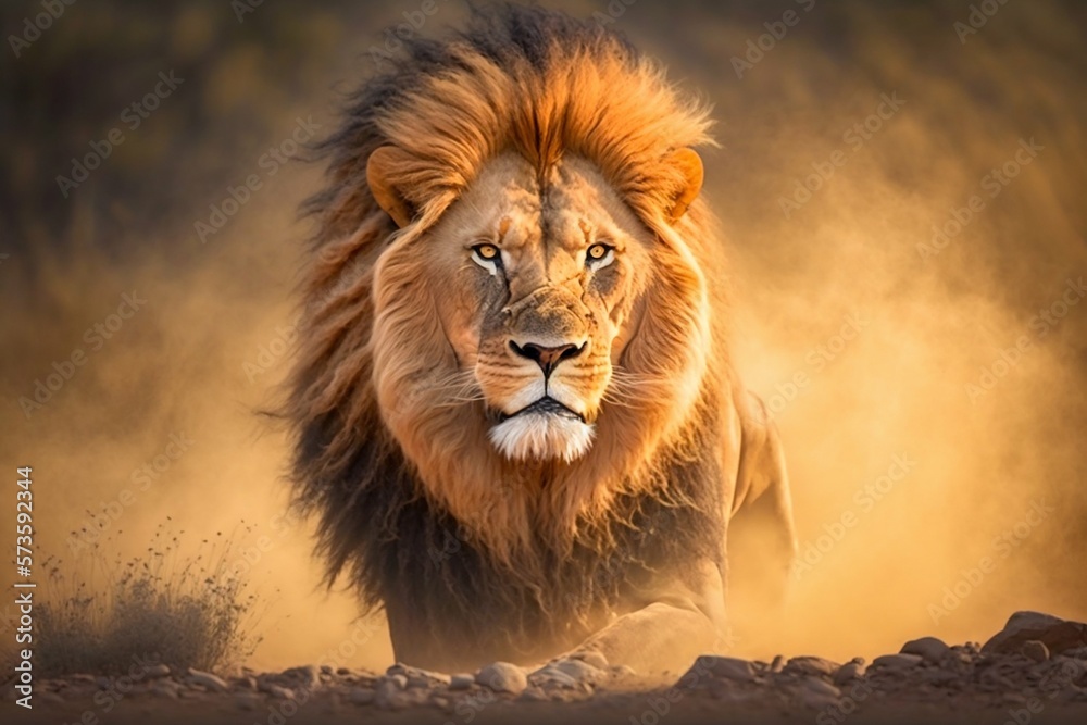 Lion in Africa closeup. Generative AI