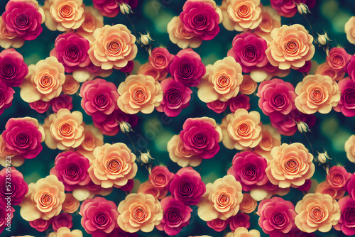 motif r  p  titif avec fleurs de roses vues de dessus - illustration ia