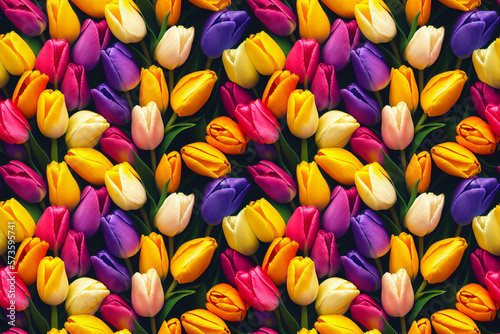 motif répétitif avec plein de fleurs de tulipes - illustration IA photo