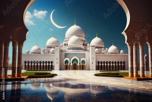 Illustration of an Astonishing mosque architecture, Muslim mosque design,Ramadan,Eid Concept,Cresent moon.