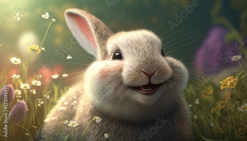 scène de pâques avec un lapin et des oeufs, généré par IA