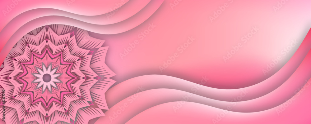 Pink abstract background with waves. Abstrack background with paper cut and flowers vector illustration