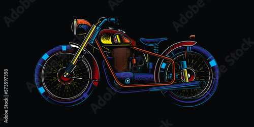 Original vector illustration in retro style. American motorcycle custom made.