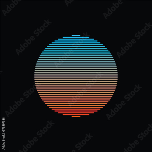 Original vector illustration of a striped neon retro sunset in the style of the 80s. A design element. © artmarsa