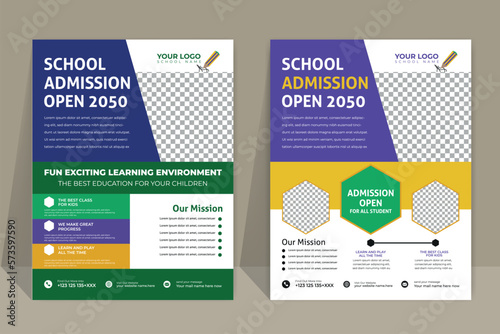 School admission flyer design, kids education leaflet brochure,  cover layout School Admission Open Flyer Design Template Vector Education Center poster, Kids Education Flyer Template