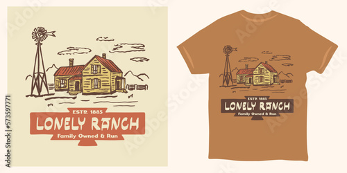 Lonely ranch barn windmill vintage logo photo