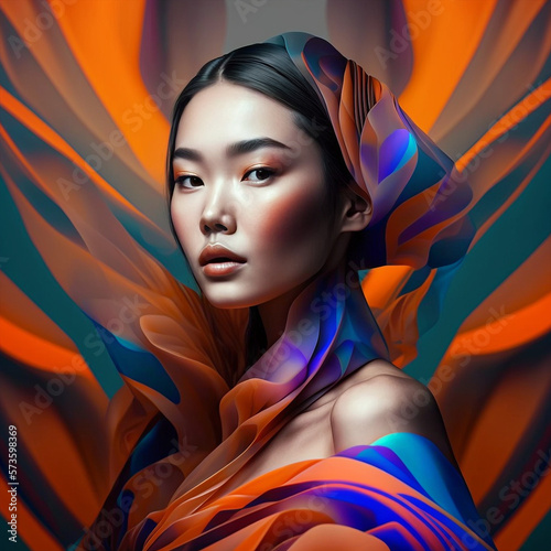 Generative ai surreal abstract art fashion portrait asian young woman posing