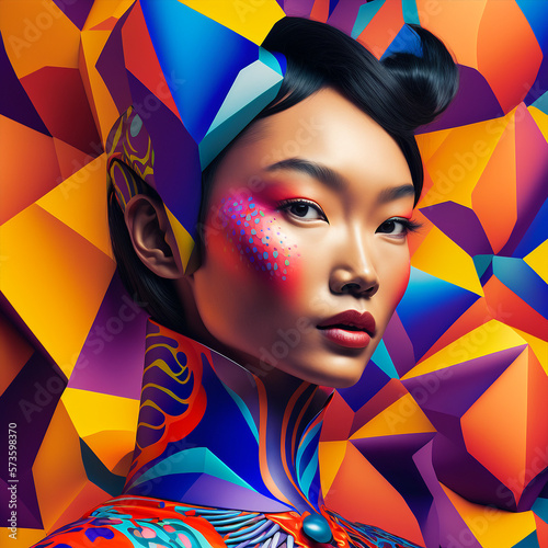 Generative ai surreal abstract art fashion portrait asian young woman posing © Eugenio Marongiu