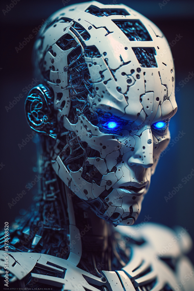 Generative Ai Illustration Sci Fi Futuristic Humanoid Incomplete Robot