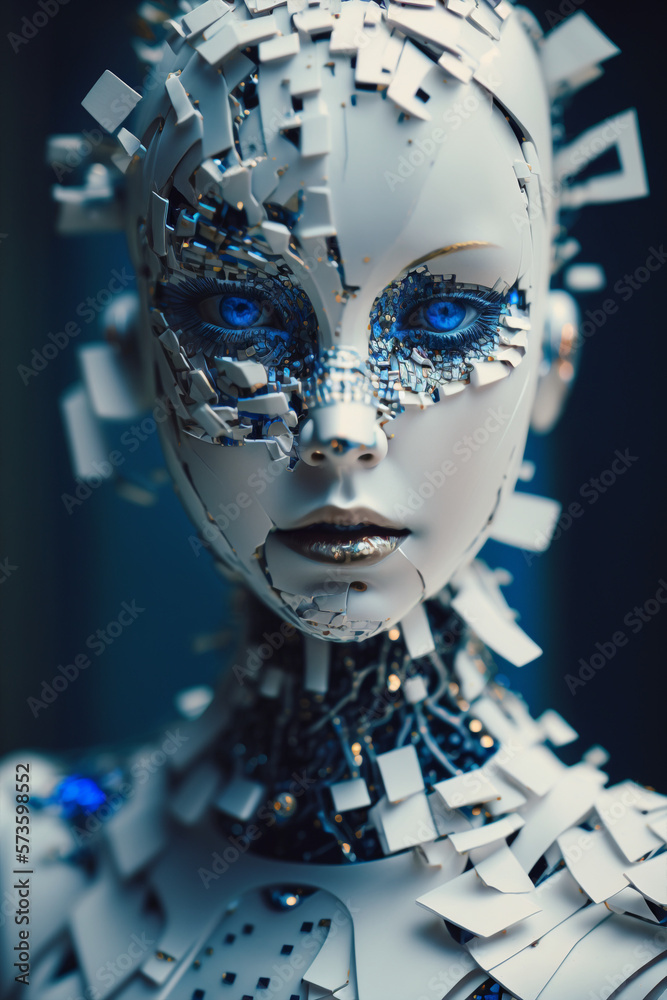 Generative Ai Illustration Sci Fi Futuristic Humanoid Incomplete Robot